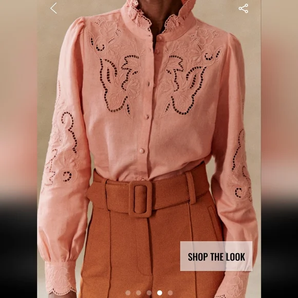 Sezane Lilia Peach Blush Button Down Shirt with Embroidery - Picture 4 of 6